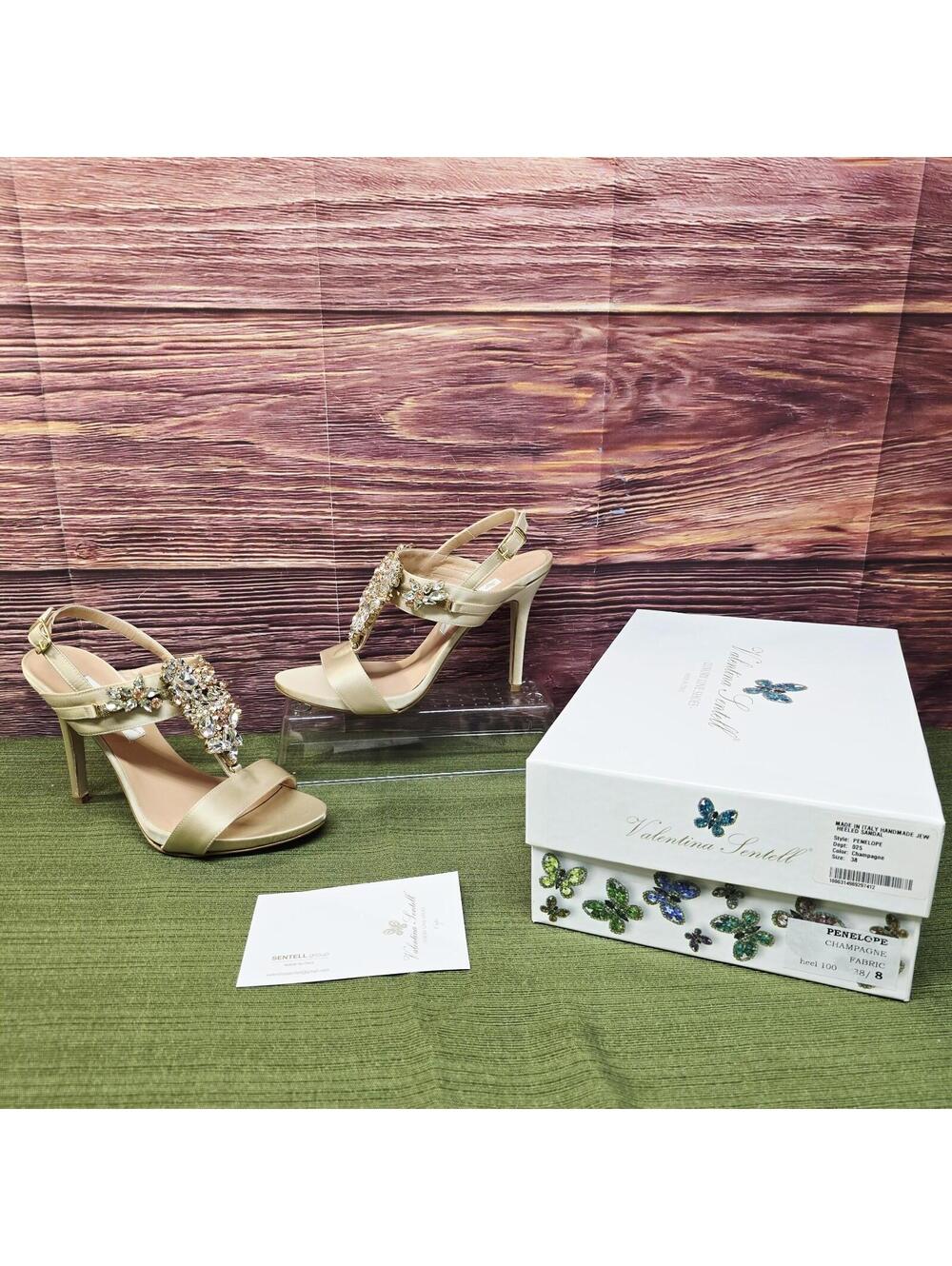 Valentina Sentell Penelope Swarovski Crystal Champagne Heeled Sandal 38 US 8